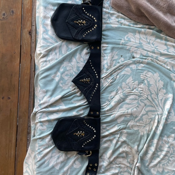 Black Leather Studded Women's festival holster belt - Picture 2 of 3